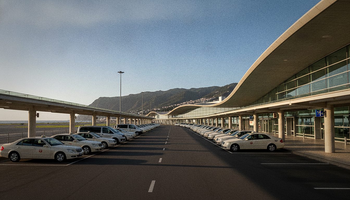 Taxistand vor der Ankunftshalle des Flughafens Madeira